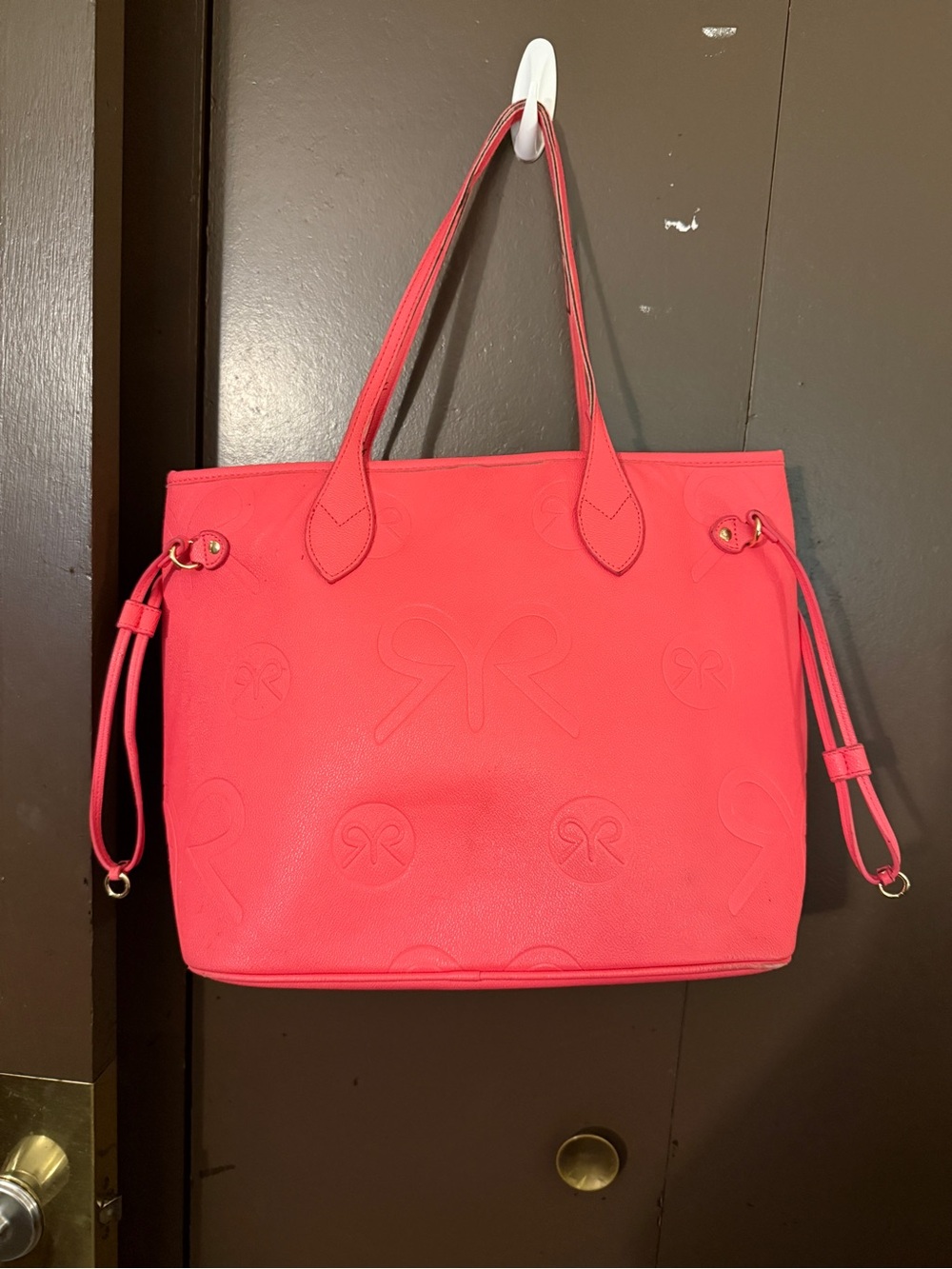 Ruby Ribbon Coral Pink Embossed Bow Tote
